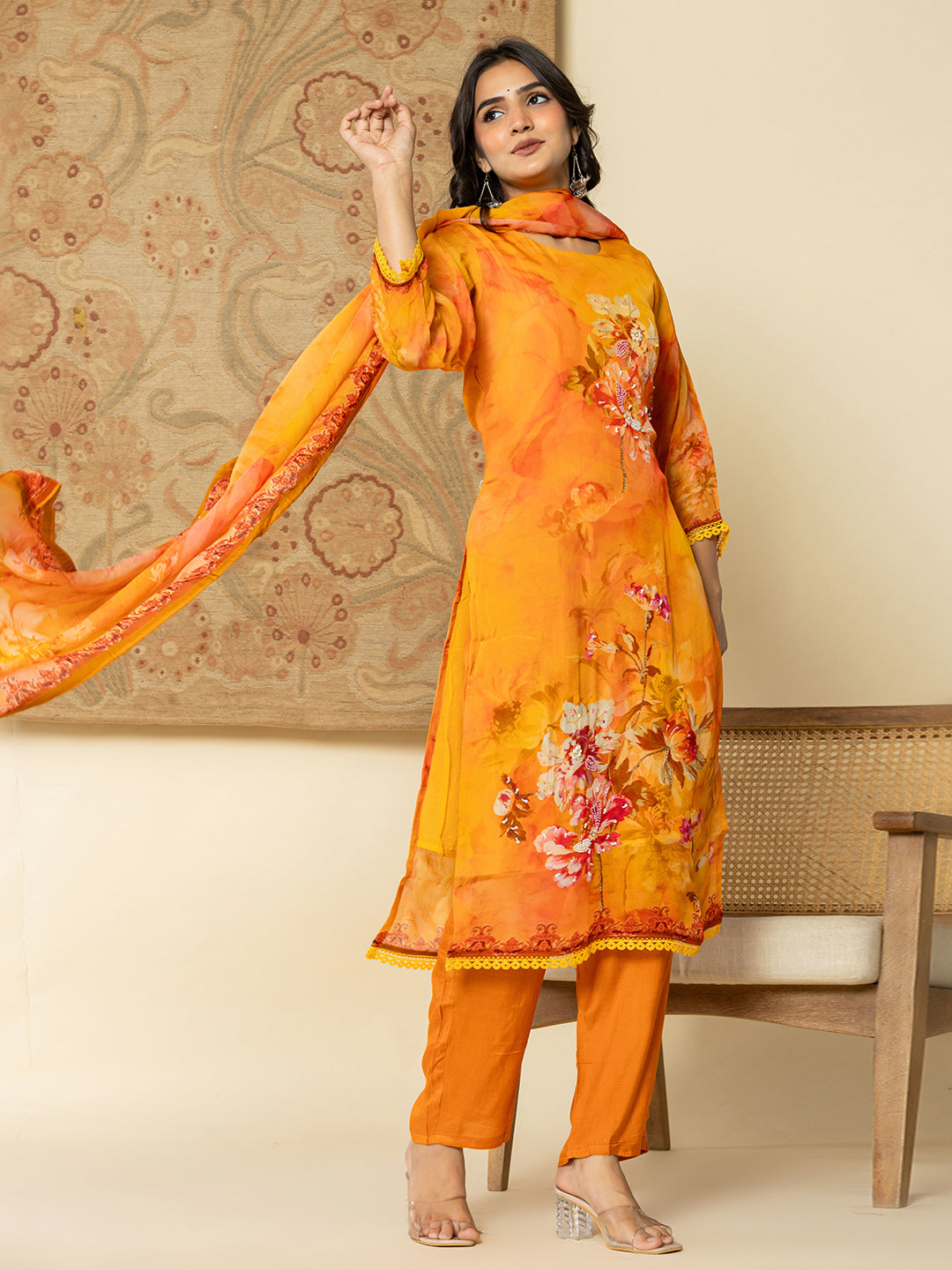Yufta Pure Oragnza Kurta Set With Pant And Organza Dupatta Comes With Cotton Lining And Intricate Handwork - Distacart