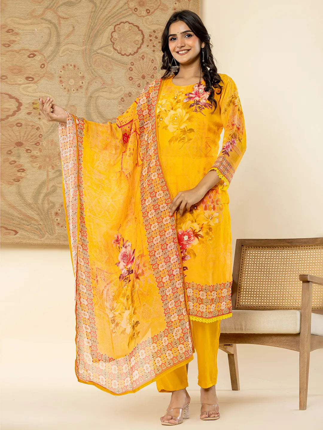 Yufta Pure Oragnza Kurta Set With Pant And Dupatta Comes With Cotton Lining And Intricate Handwork - Distacart