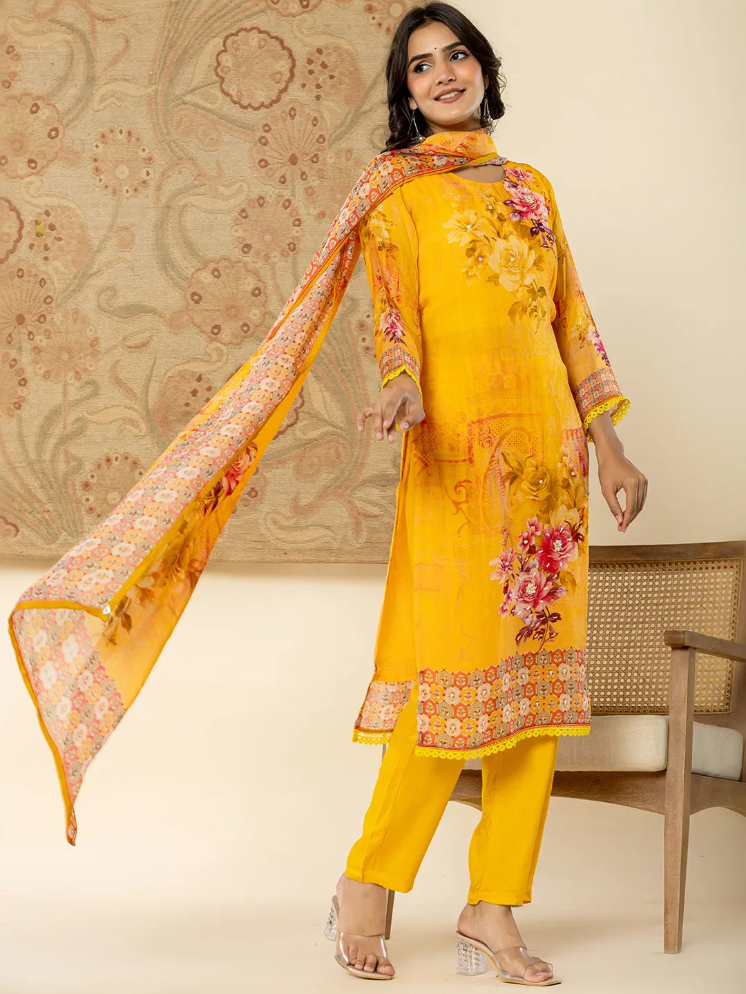 Yufta Pure Oragnza Kurta Set With Pant And Dupatta Comes With Cotton Lining And Intricate Handwork - Distacart