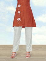 Thumbnail for Monjolika Fashion Rust Color Cotton Flex Embroidered Work Kurta Set - Dista
