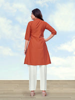 Thumbnail for Monjolika Fashion Rust Color Cotton Flex Embroidered Work Kurta Set - Dista