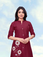 Thumbnail for Monjolika Fashion Maroon Color Cotton Flex Embroidered Work Kurta Set - Dista