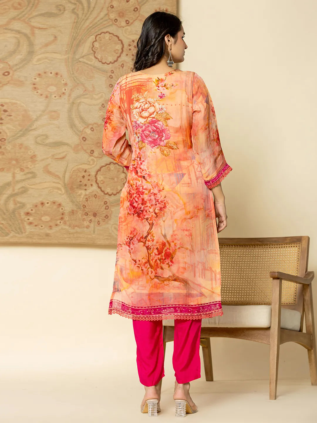 Yufta Pink Floral Embroidered Regular Sequinned Kurta with Trousers & With Dupatta