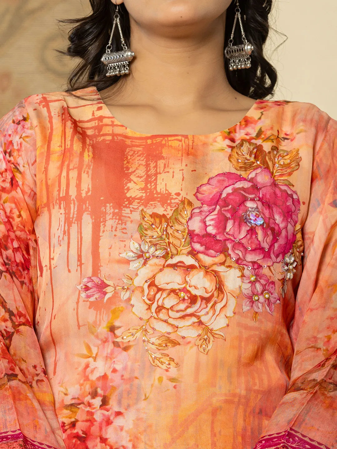 Yufta Pink Floral Embroidered Regular Sequinned Kurta with Trousers & With Dupatta