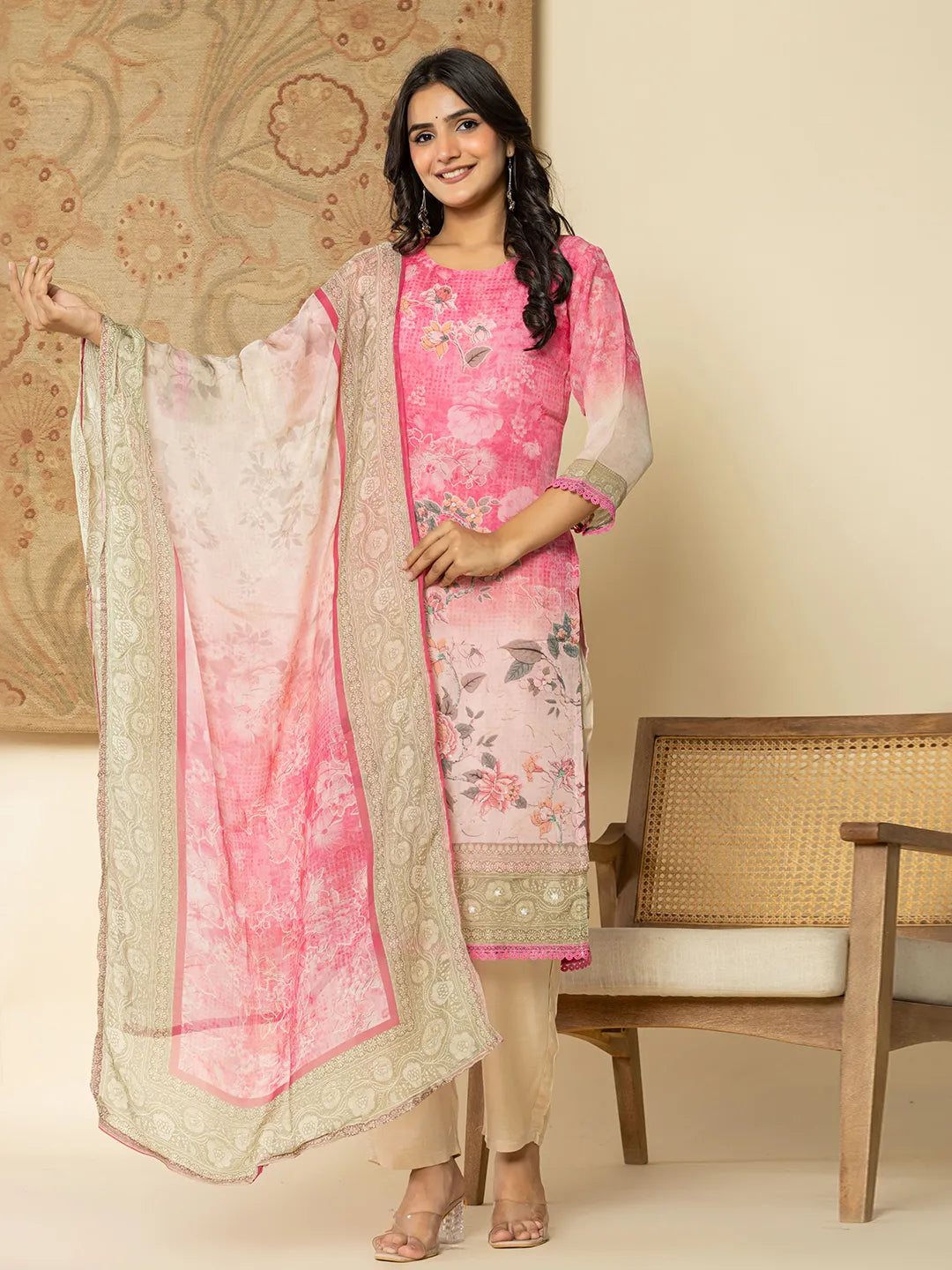 Yufta Oragnza Kurta Set With Pant And Dupatta Comes With Cotton Lining And Intricate Embroideries - Distacart