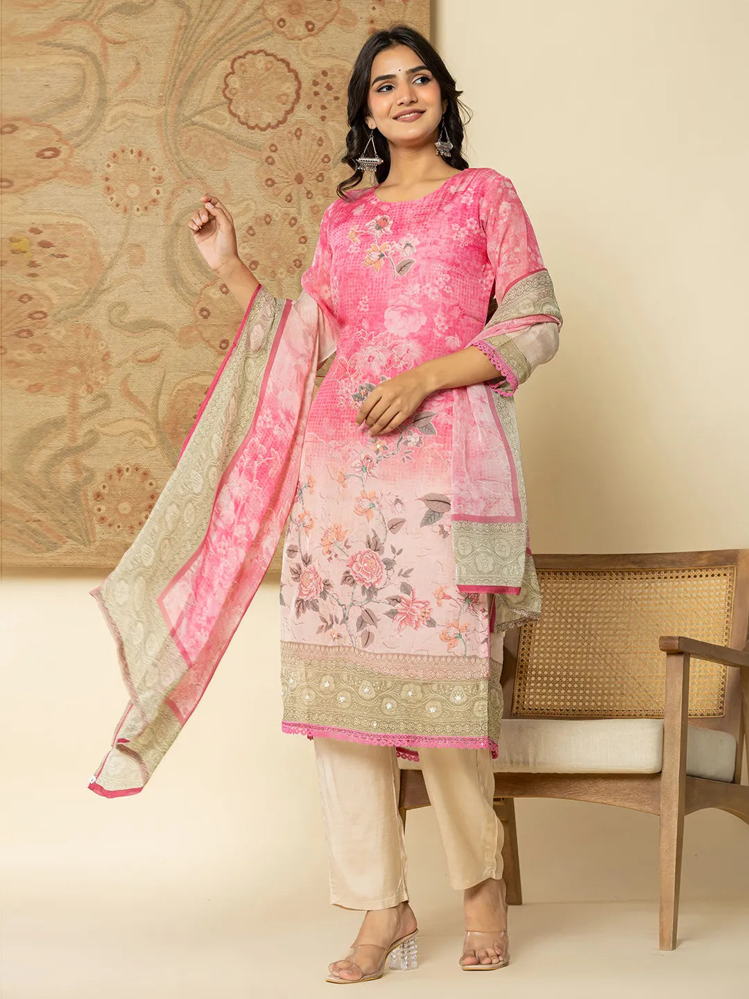 Yufta Oragnza Kurta Set With Pant And Dupatta Comes With Cotton Lining And Intricate Embroideries - Distacart