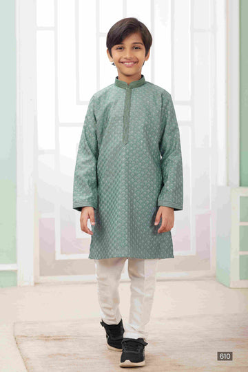 Raivat Ethnic Art Silk Embroidery Work Kids Kurta Pajama In Green Colour - Distacart