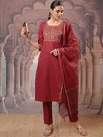 Thumbnail for Vishudh Floral Yoke Design Regular Thread Work Kurta with Trousers & With Dupatta