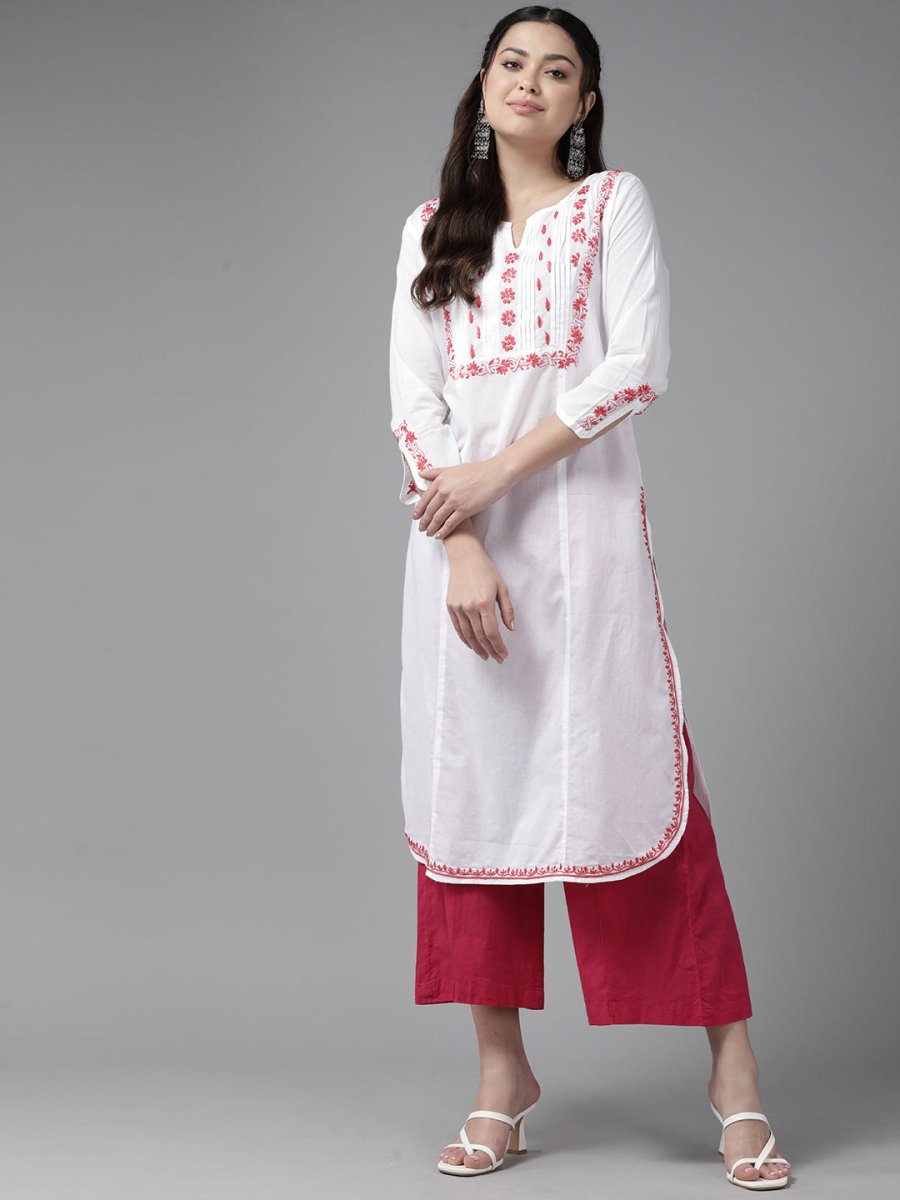 ADA Ethnic Motifs Chikankari Embroidered Floral Kurta - Distacart