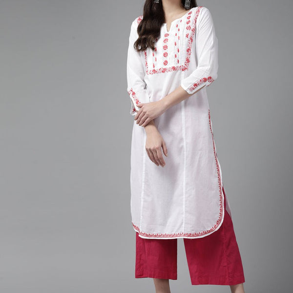 ADA Ethnic Motifs Chikankari Embroidered Floral Kurta - Distacart