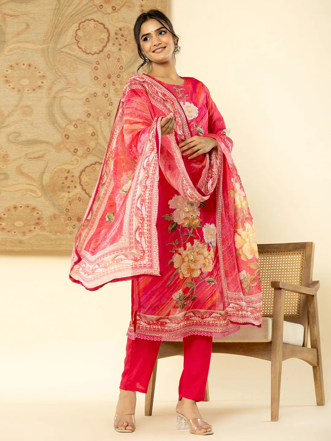 Yufta Oragnza Kurta Dupatta Set With Lining And Intricate Handwork - Distacart