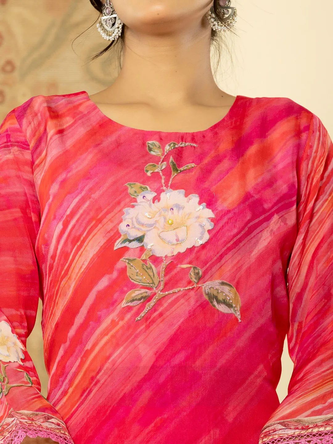 Yufta Oragnza Kurta Dupatta Set With Lining And Intricate Handwork