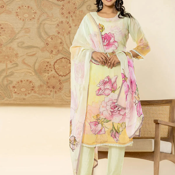 Yufta Pure Oragnza Kurta Set With Pant And Dupatta - Distacart