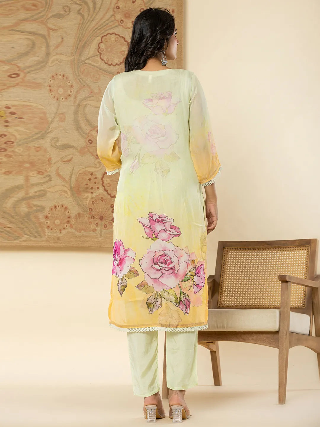 Yufta Pure Oragnza Kurta Set With Pant And Dupatta