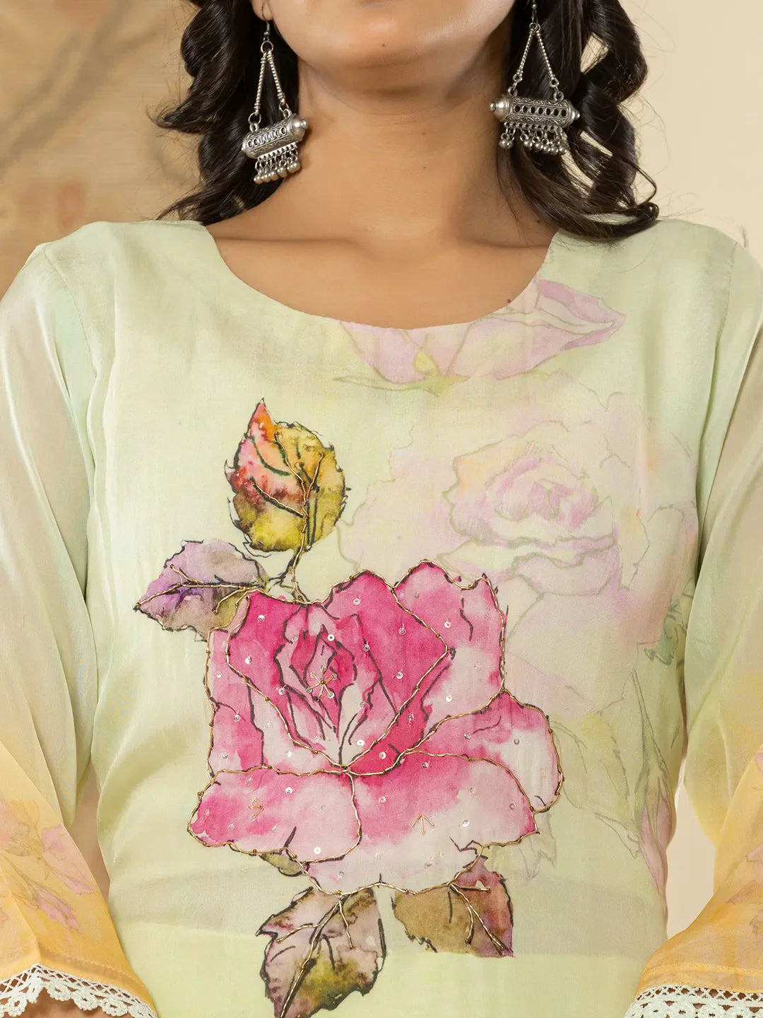 Yufta Pure Oragnza Kurta Set With Pant And Dupatta