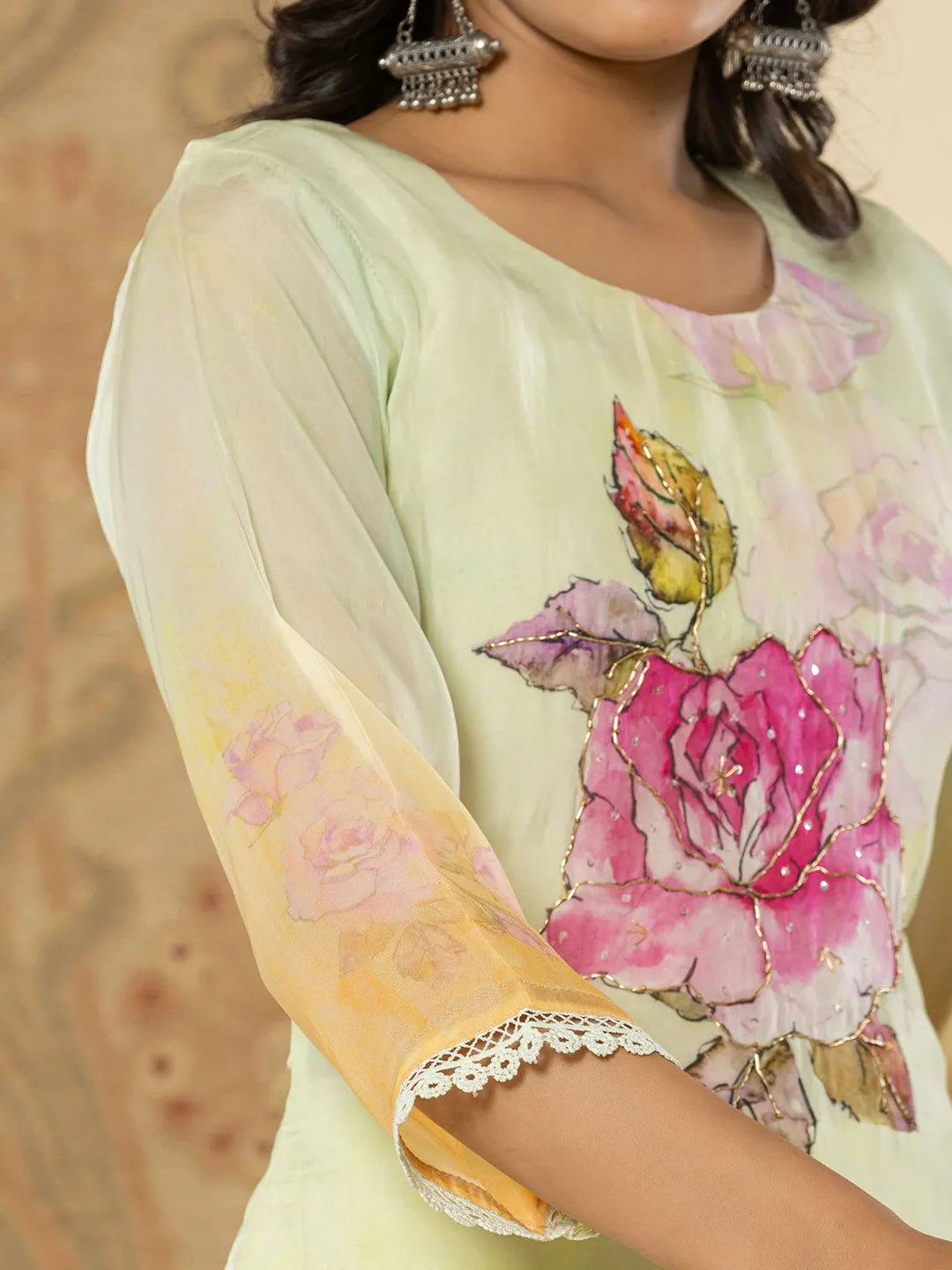 Yufta Pure Oragnza Kurta Set With Pant And Dupatta