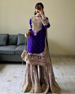 Pramukh Fab Purple Color Faux Georgette Kurta Set
