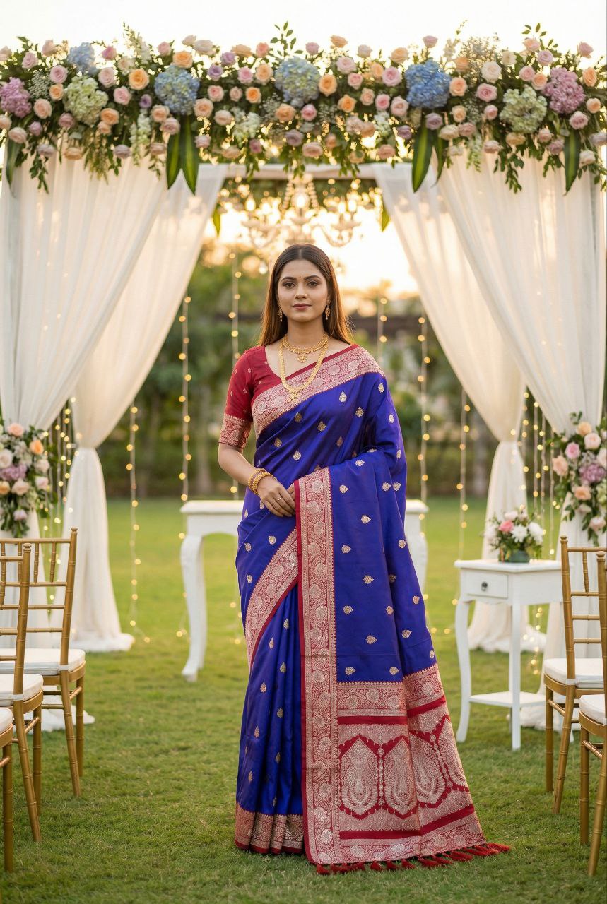 Mameraa Sarees Violet Soft Silk Blend Saree With Zari Weaving Meenakari Design-Violet - Dista