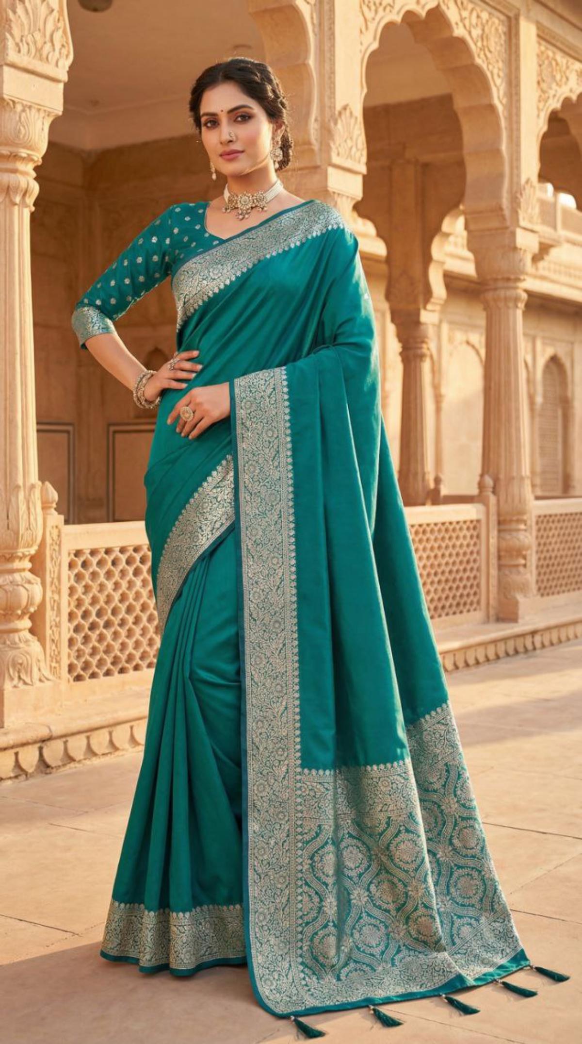 Mameraa Sarees Sea Greensoft Banarasi Silk Fabric Saree With Natural Zari Weaving In Gala Border-Sea_Green - Dista