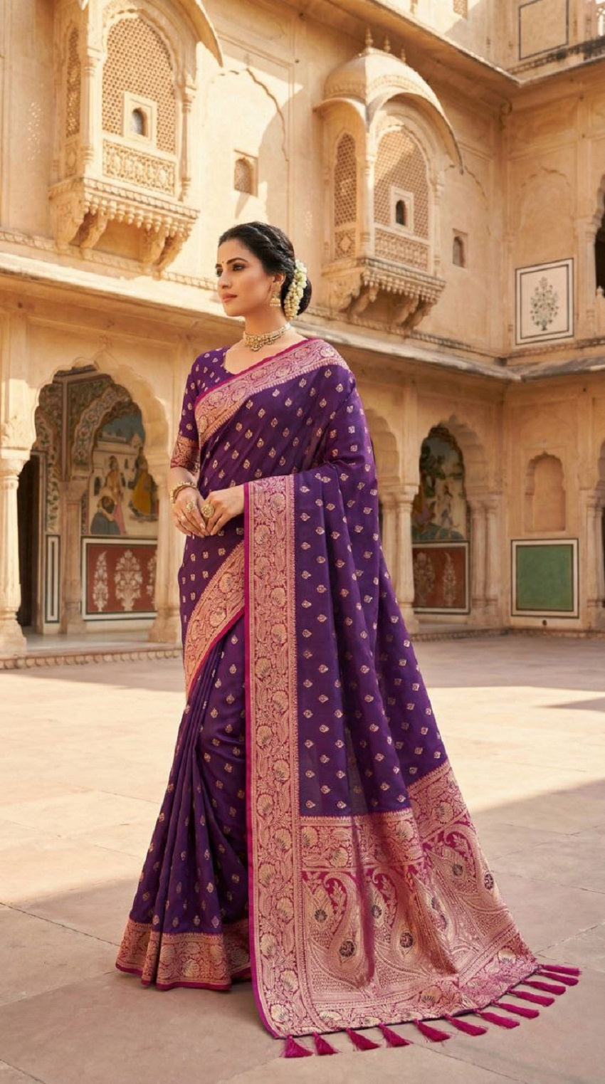 Mameraa Sarees Wine Soft Banarasi Silk Saree With Zari Weaving Meenakari Design-Wine - Dista