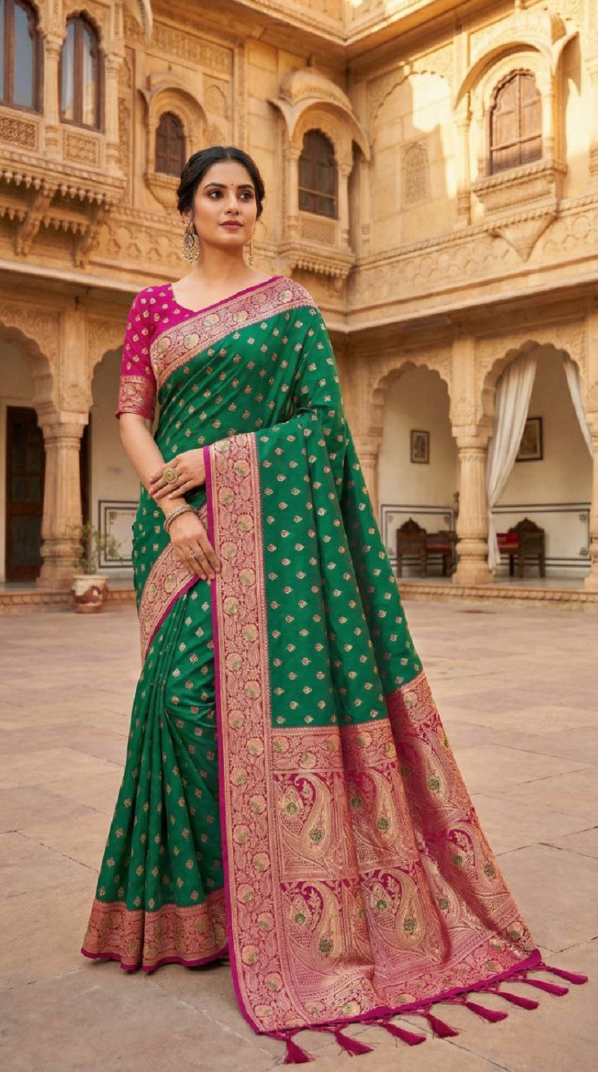 Mameraa Sarees Sea Green Soft Banarasi Silk Saree With Zari Weaving Meenakari Design-Sea_Green - Dista