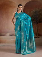 Thumbnail for Monjolika Fashion Aqua Blue Handloom Weaving Silk Blend Saree - Dista