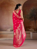 Thumbnail for Monjolika Fashion Pink Blue Handloom Weaving Silk Blend Saree - Dista