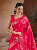Thumbnail for Monjolika Fashion Pink Blue Handloom Weaving Silk Blend Saree - Dista