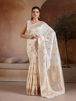 Thumbnail for Monjolika Fashion Off White Blue Handloom Weaving Silk Blend Saree - Dista