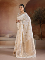 Thumbnail for Monjolika Fashion Off White Blue Handloom Weaving Silk Blend Saree - Dista