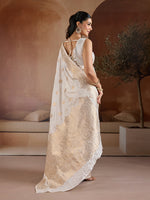 Thumbnail for Monjolika Fashion Off White Blue Handloom Weaving Silk Blend Saree - Dista