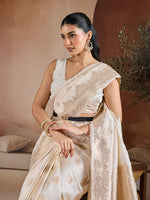 Thumbnail for Monjolika Fashion Off White Blue Handloom Weaving Silk Blend Saree - Dista