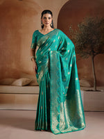 Thumbnail for Monjolika Fashion Teal Green Handloom Weaving Silk Blend Saree - Dista