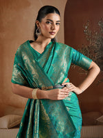 Thumbnail for Monjolika Fashion Teal Green Handloom Weaving Silk Blend Saree - Dista