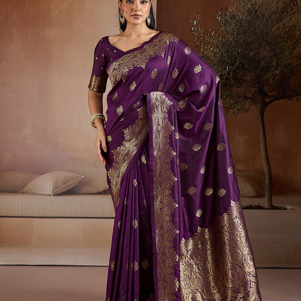 Monjolika Fashion Purple Handloom Weaving Silk Blend Saree - Dista
