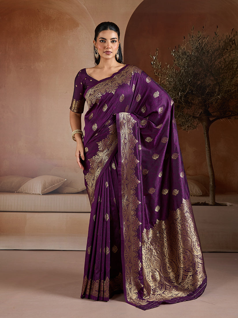 Monjolika Fashion Purple Handloom Weaving Silk Blend Saree - Dista