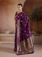 Thumbnail for Monjolika Fashion Purple Handloom Weaving Silk Blend Saree - Dista