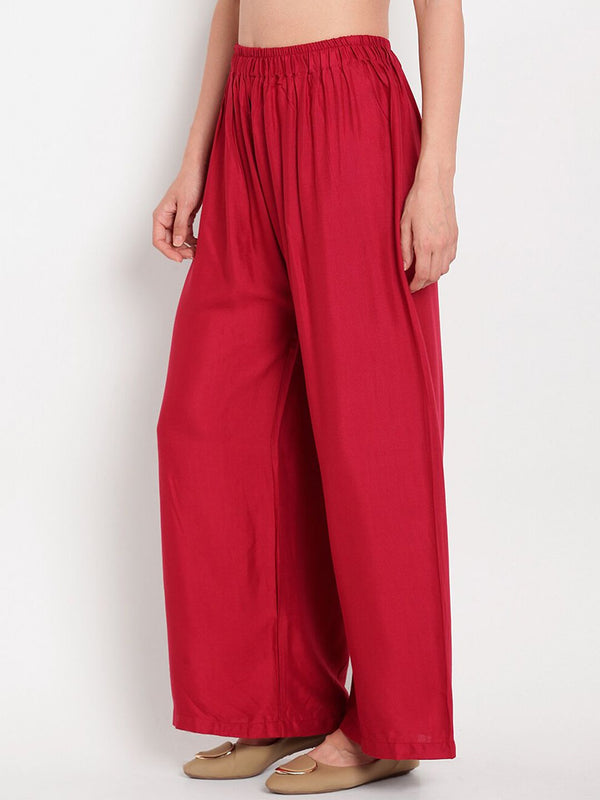 TAG 7 Women Maroon Solid Flared Palazzos