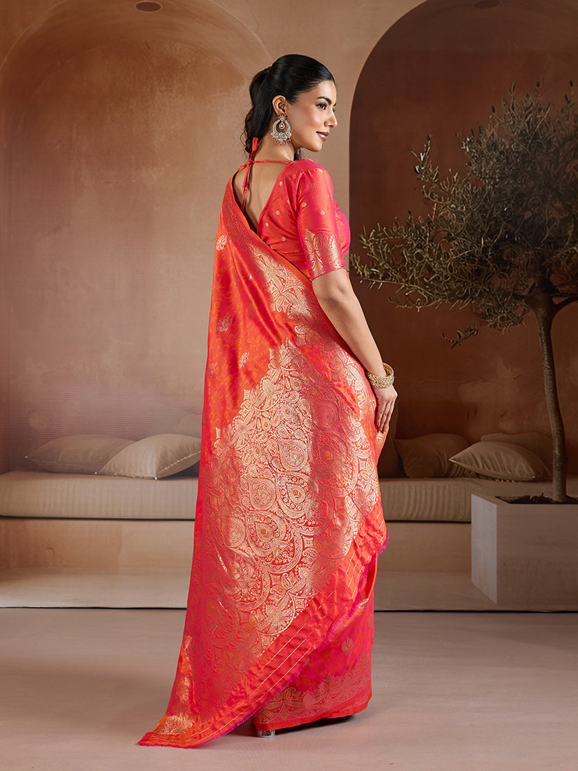 Monjolika Fashion Salmon Handloom Weaving Silk Blend Saree - Dista