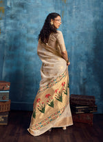 Thumbnail for Monjolika Fashion Off White Paithani Tissue Handloom Weaving Saree - Dista