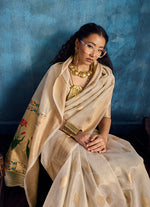 Thumbnail for Monjolika Fashion Off White Paithani Tissue Handloom Weaving Saree - Dista
