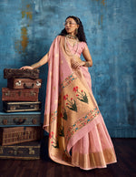 Thumbnail for Monjolika Fashion Pink Paithani Tissue Handloom Weaving Saree - Dista