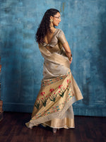 Thumbnail for Monjolika Fashion Grey Paithani Tissue Handloom Weaving Saree - Dista