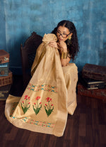 Thumbnail for Monjolika Fashion Beige Paithani Tissue Handloom Weaving Saree - Dista
