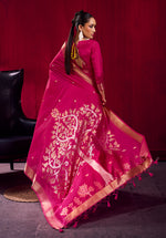 Thumbnail for Monjolika Fashion Rani Pink Weaving Satin Linen Silk Saree - Dista