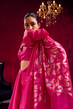 Thumbnail for Monjolika Fashion Rani Pink Weaving Satin Linen Silk Saree - Dista