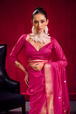 Thumbnail for Monjolika Fashion Rani Pink Weaving Satin Linen Silk Saree - Dista