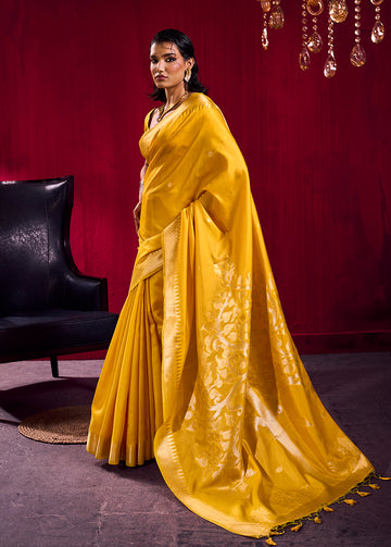 Monjolika Fashion Mustard Weaving Satin Linen Silk Saree - Dista
