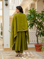 Thumbnail for Pramukh Fab Olive Color Roman Silk Kurta Set - Distacart