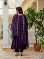 Thumbnail for Pramukh Fab Purple Color Roman Silk Kurta Set - Distacart